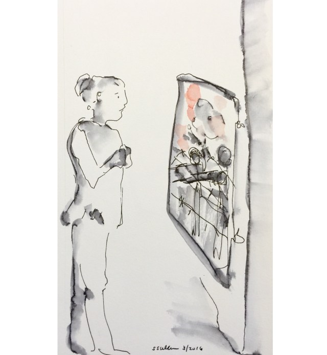 Sketch of girl at a museum by Sarah Sullivan