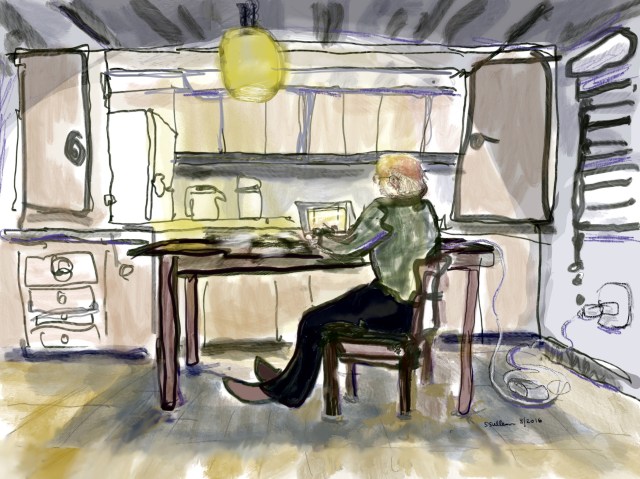 Sketch of a man working at the kitchen table