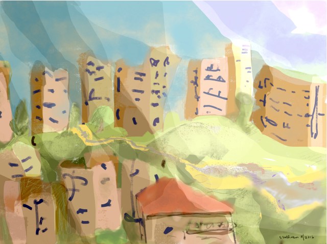 Sketch of city buildings