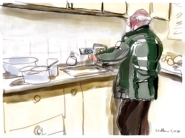 Man in Plaid Does the Dishes