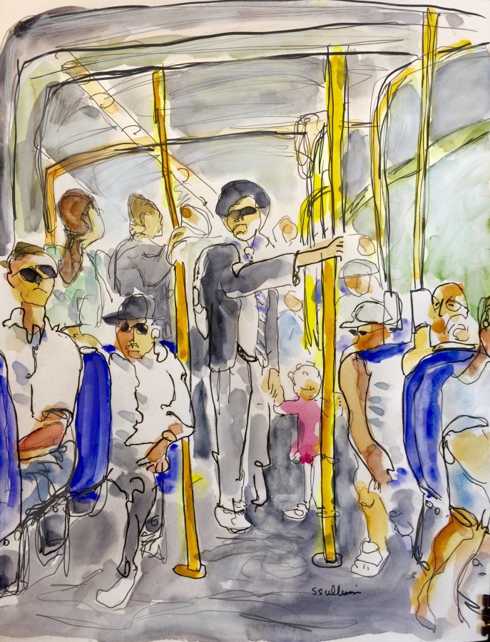 Small Girl in Pink Rides the Bus