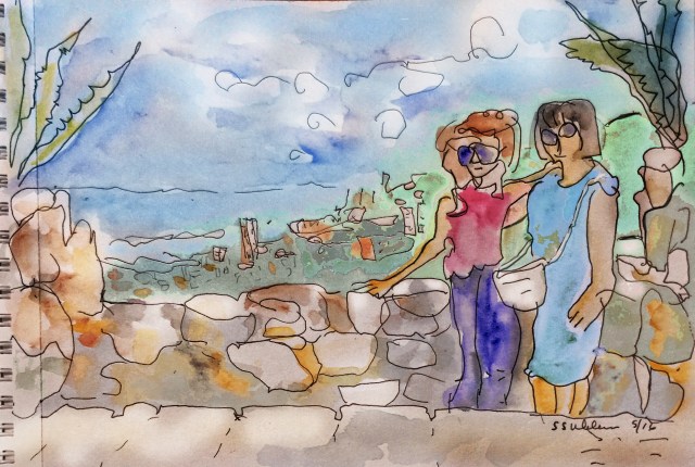 Unknown Tourists Pose at Güell Park