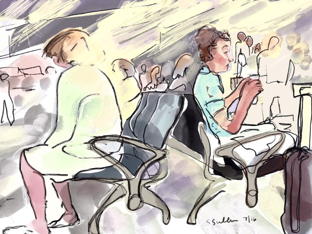Morning Wait at the Airport Sketch of people waiting at the airport in Nice France by Sarah Sullivan