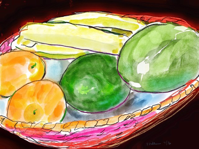Sketch of a basket of fruit by Sarah Sullivan