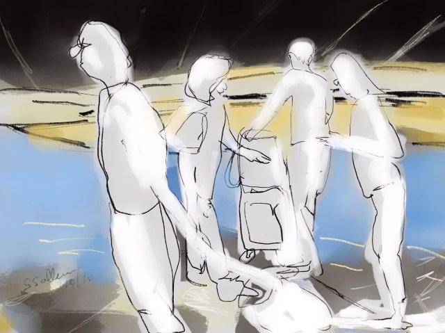 Sketch of people at a LAX Baggage Area