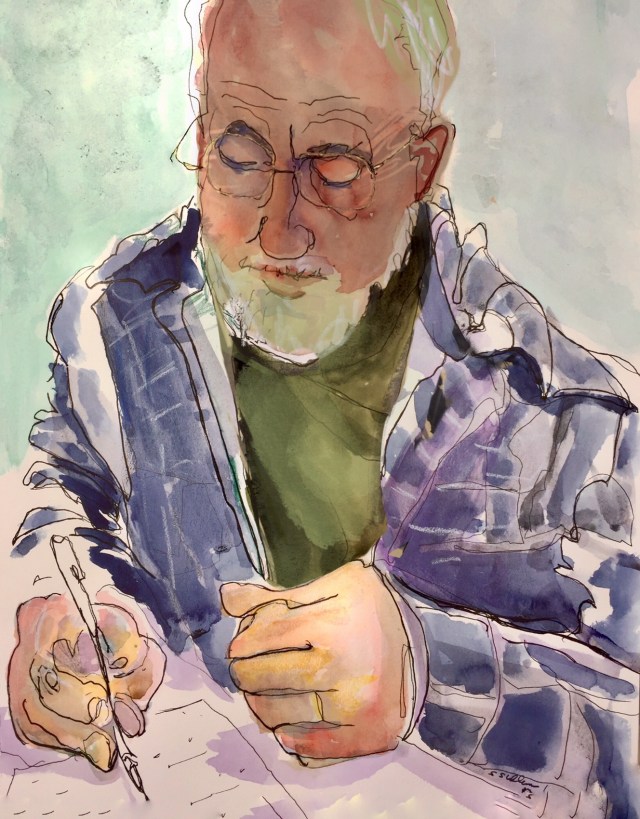 Man in Plaid Grades Papers