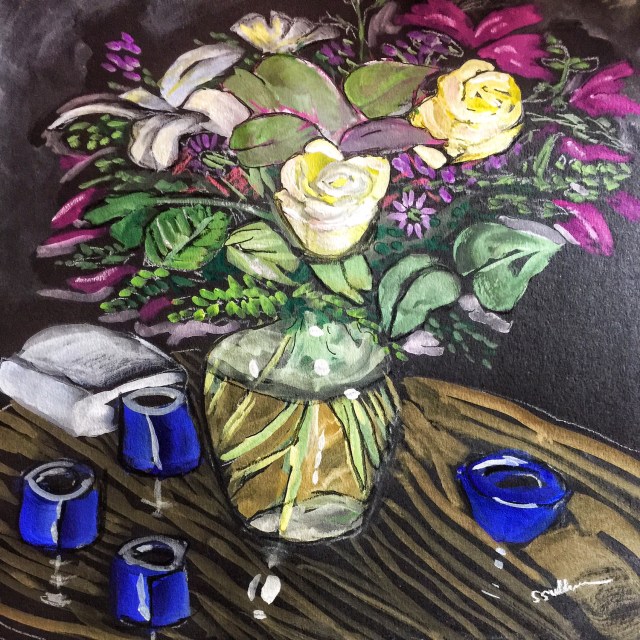 Sketch of a Birthday Bouquet and Book by Sarah Sullivan
