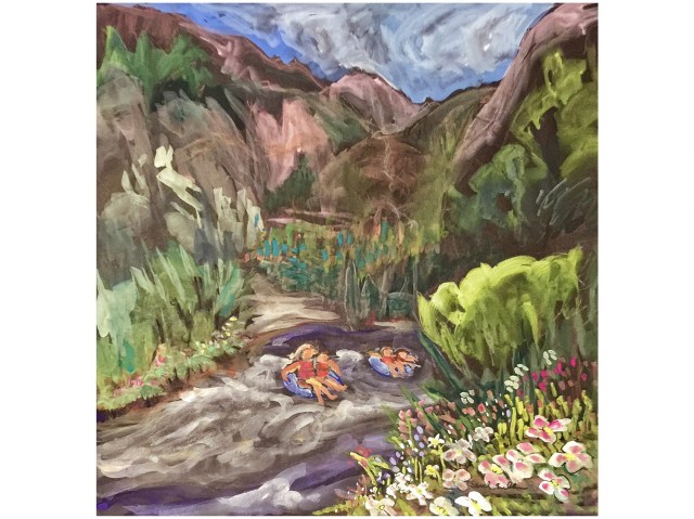 Sketch of children Rafting the Mighty San Miguel by Sarah Sullivan