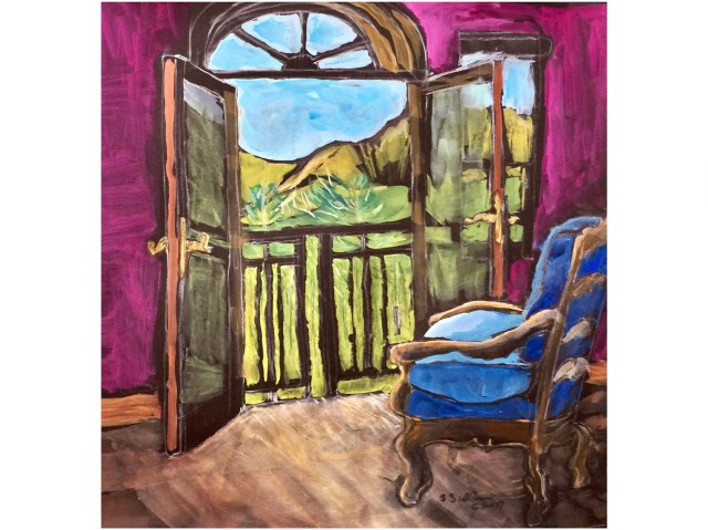 Sketch of the view of the San Juans from a condo window by Sarah Sullivan