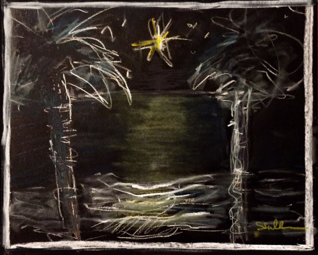 Sketch of a the light a plane casts as it flys over the Florida Coast by Sarah Sullivan