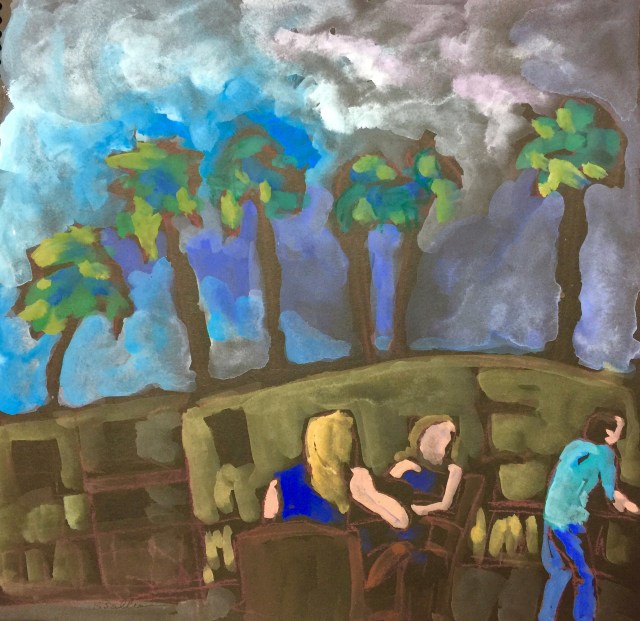 Sketch by Sarah Sullivan of three people Taking in the View