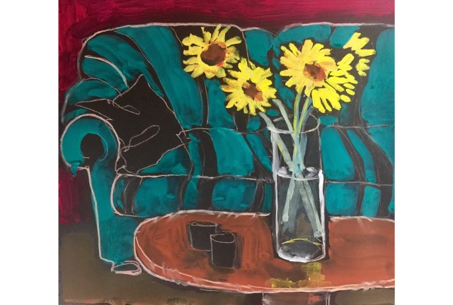Sketch of Sunflowers in front of a Couch by Sarah Sullivan