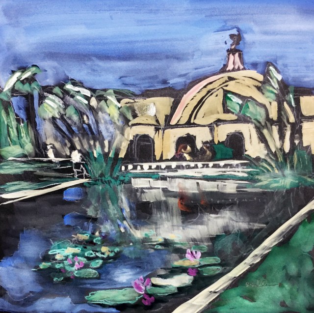 Gouache Sketch of the Lily Pond at Balboa Park by Sarah Sullivan
