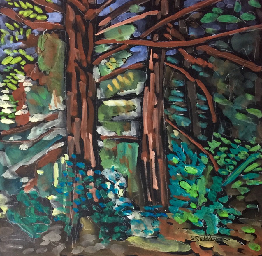 Gouache Sketch of TWo Trees by Sarah Sullivan