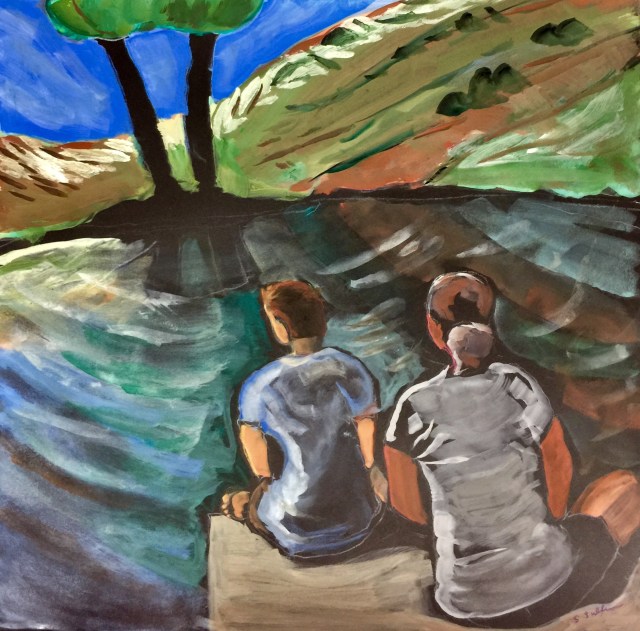 Sketch by Sarah Sullivan of a Mother with her barefoot child