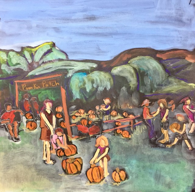 Sketch by Sarah Sullivan of the Pumpkin Patch at Summer Farms Past in El Cajon CA