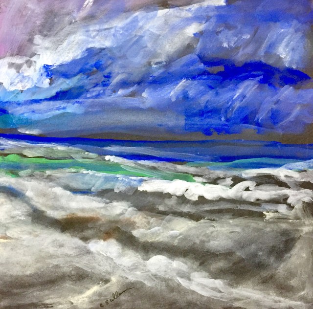 Sketch by Sarah Sullivan of a Stormy Morning at Pacific Beach