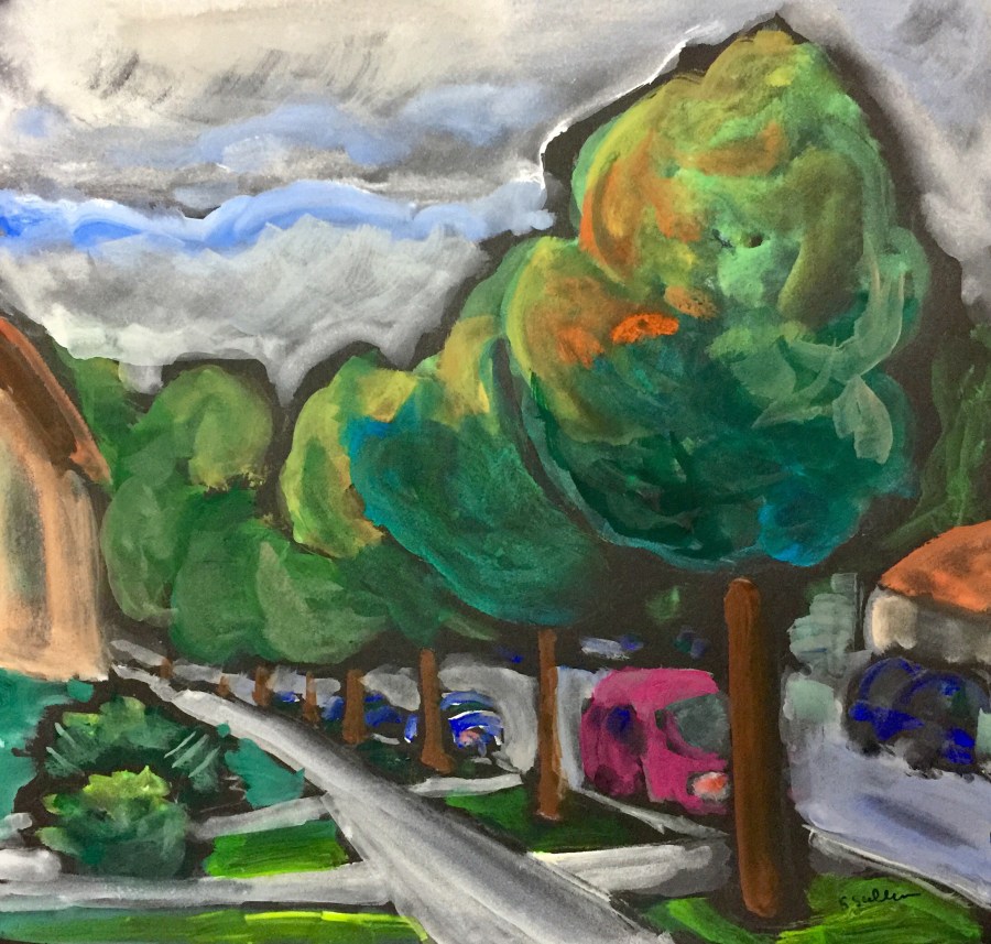 Sketch by Sarah Sullivan of trees on a street