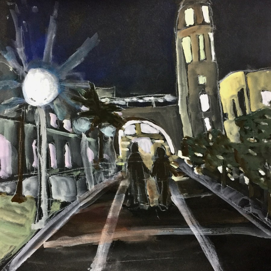 Sketch by Sarah Sullivan of the walkway near the SDSU Student Union