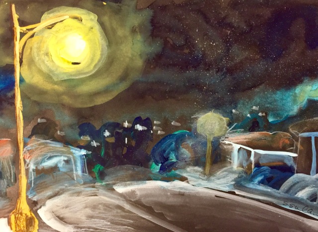 Sketch of a Streetlight on a Moonless Night by Sarah Sullivan