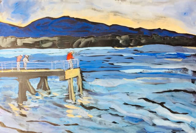 Sketch of People Fishing at Shelter Island by Sarah Sullivan