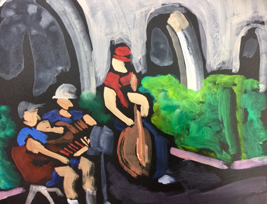 Sketch by Sarah Sullivan of Musicians at Balboa Park