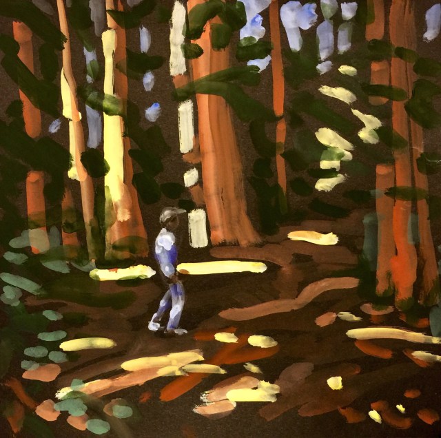 Sketch by Sarah Sullivan of a main in the Redwood Forest