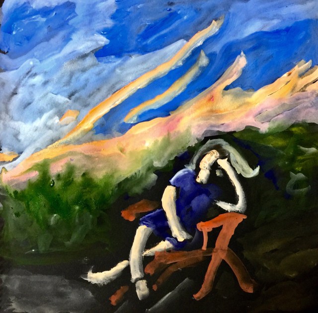 Sketch by Sarah Sullivan of a woman watching the Sun Set