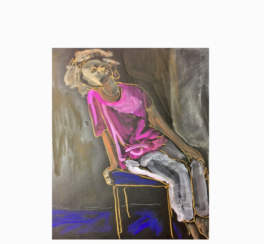 Sketch by Sarah Sullivan of a woman sitting in a chair