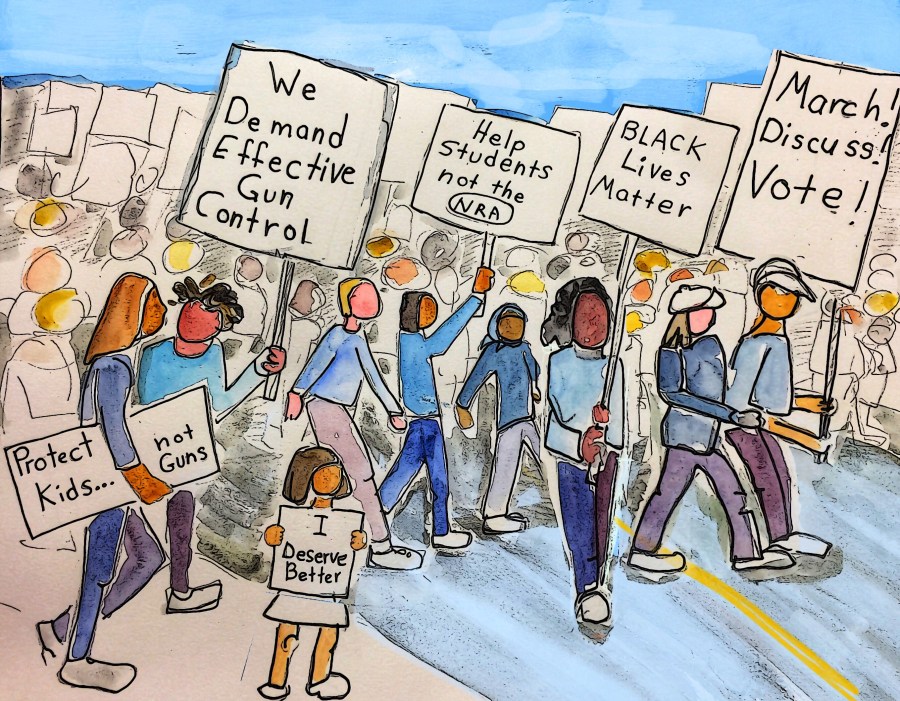 Sketch by Sarah Sullivan of the March for Our Lives