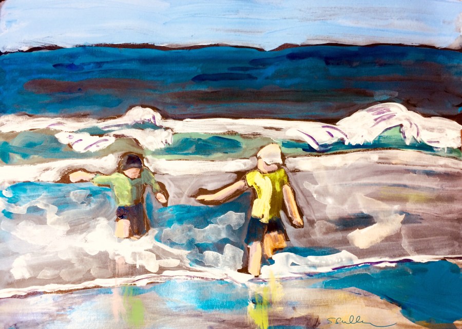 Sketch by Sarah Sullivan of Children Playing in the Waves