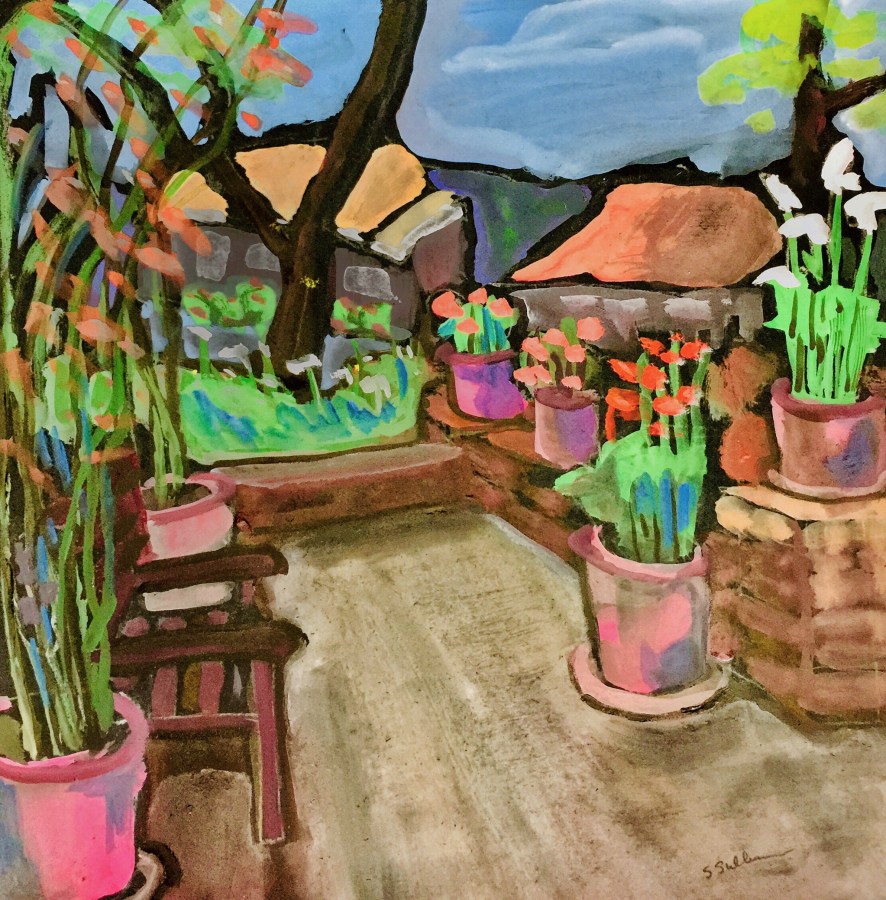 Sketch by Sarah Sullivan of potted plants