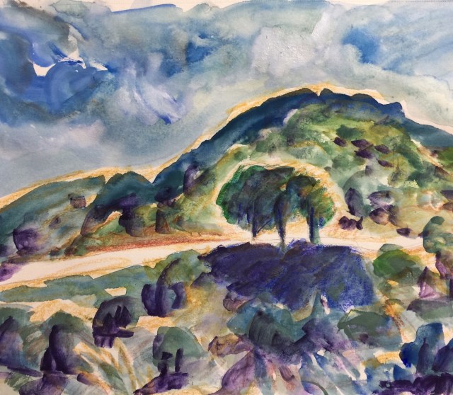 Sketch by Sarah Sullivan of Three Trees by a Highway