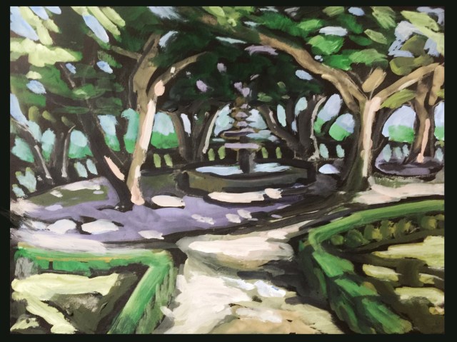 Sketch by Sarah Sullivan of a Portuguese Fountain on a June Morning