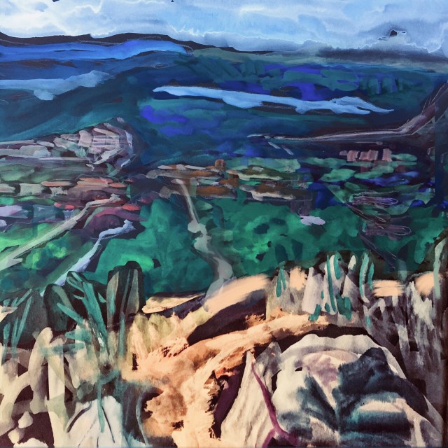 Sketch by Sarah Sullivan of the View from the Flatirons, above Boulder Colorado