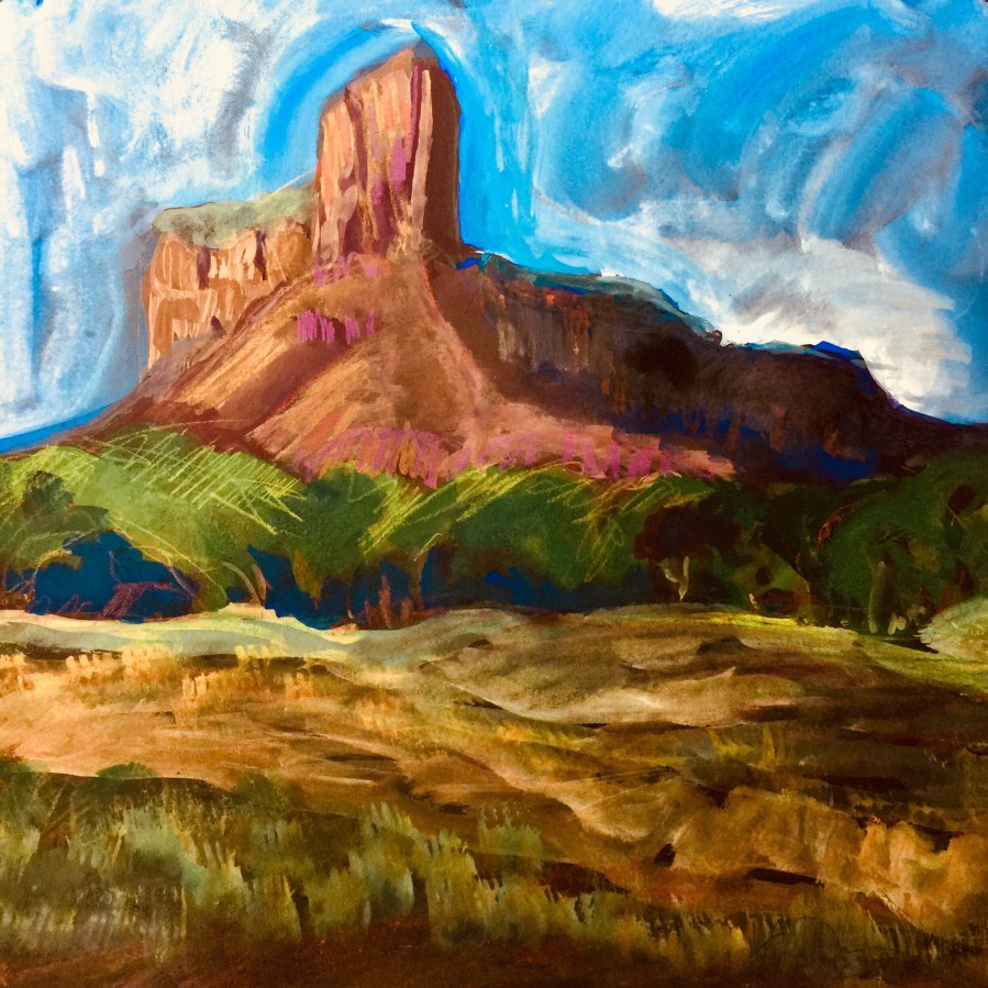 Sketch by Sarah Sullivan of the morning light on the mesa