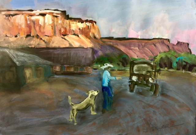 Sketch by Sarah Sullivan of a ranch on an early August morning