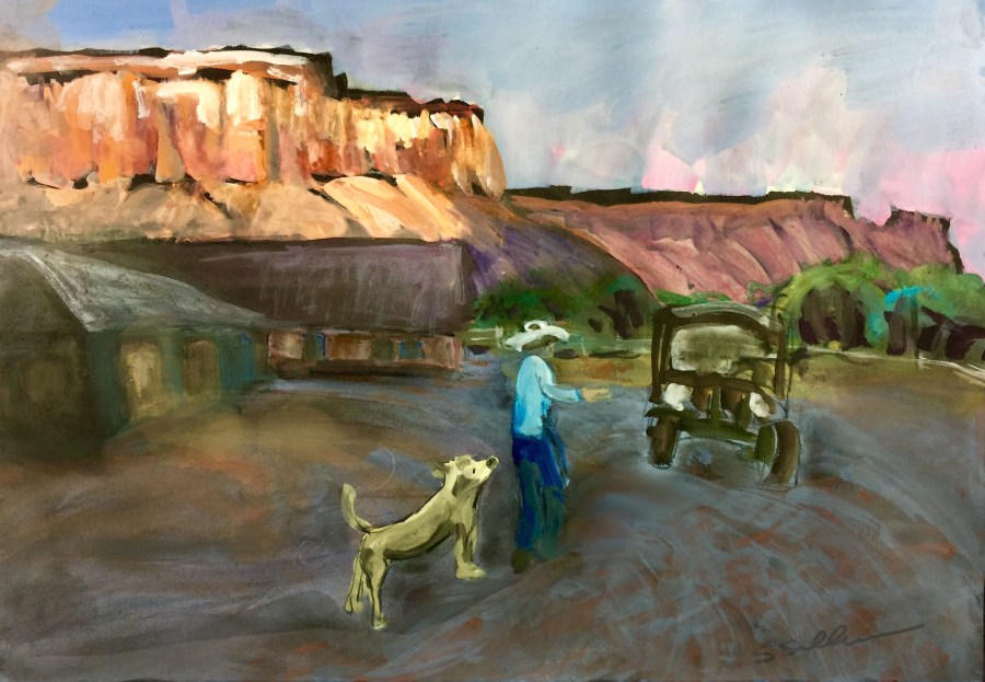 Sketch by Sarah Sullivan of a ranch on an early August morning