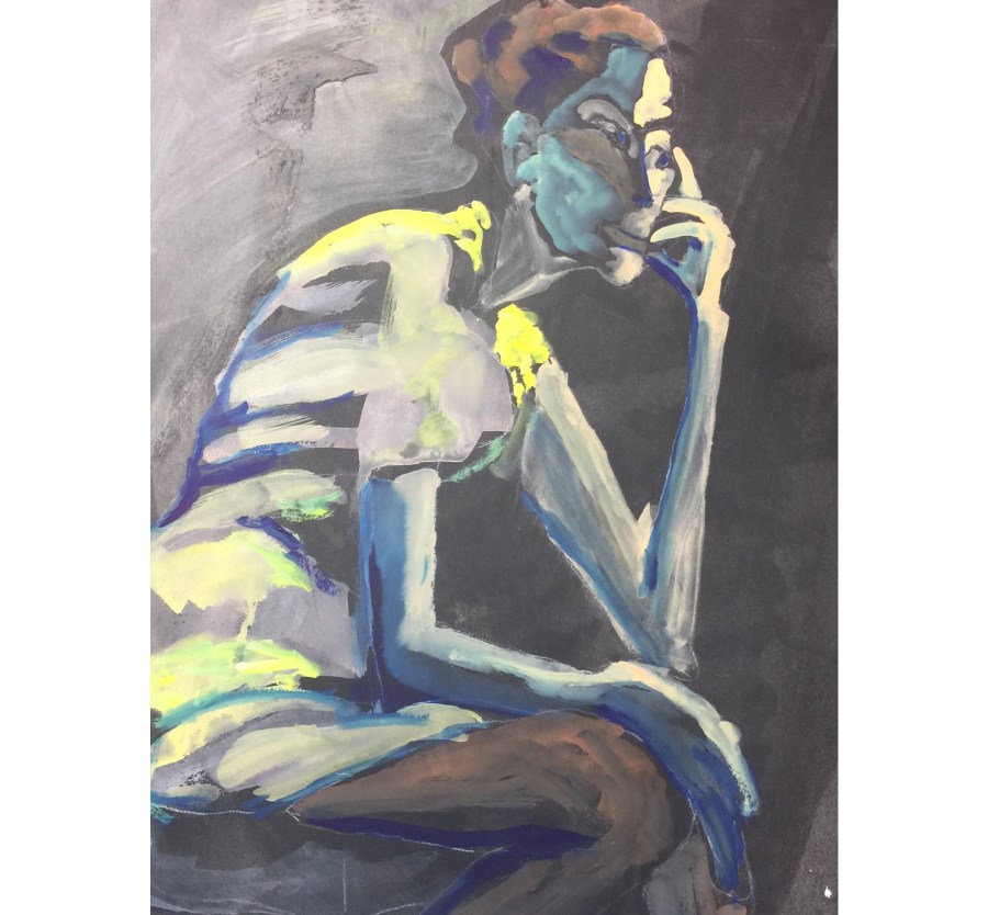 Sketch by Sarah Sullivan of a woman sitting and thinking