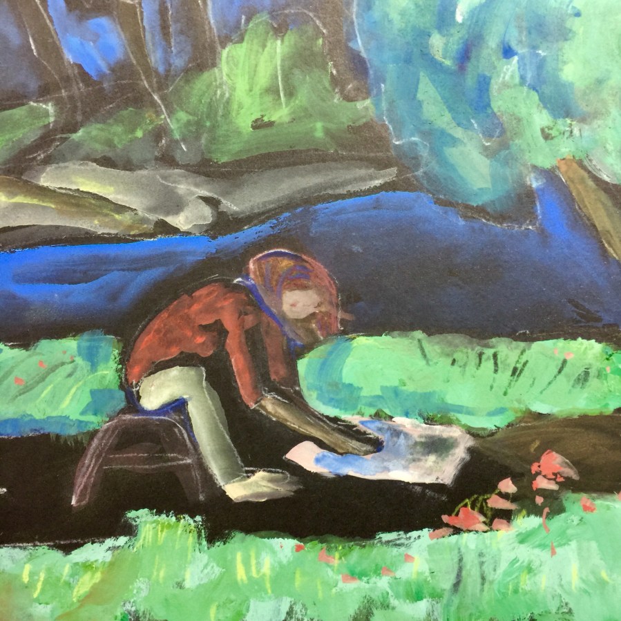 Sketch by Sarah Sullivan of a young artist in the park
