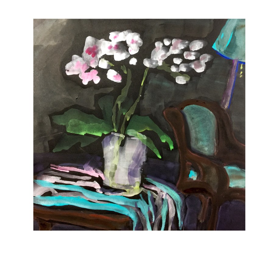 Sketch by Sarah Sullivan of some flowers on a table