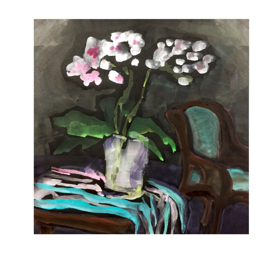 Sketch by Sarah Sullivan of flowers on a table