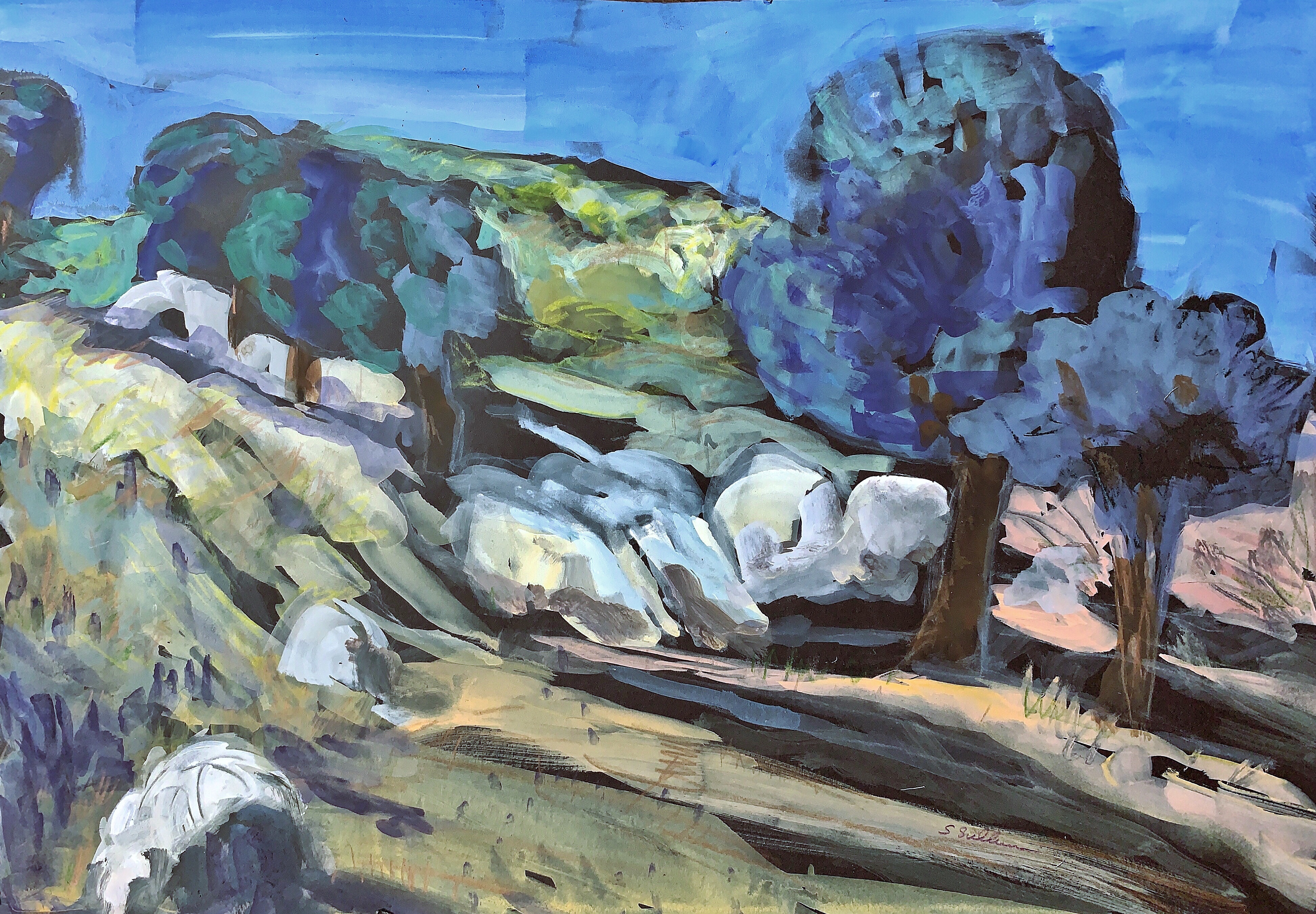 Sketch by Sarah Sullivan of a Hillside in Descanso California