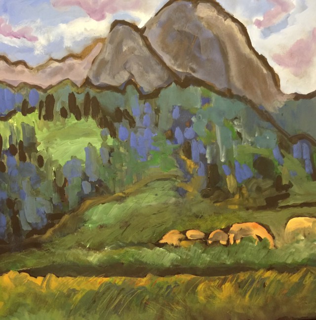 Sketch by Sarah Sullivan of German Sheep in a Field