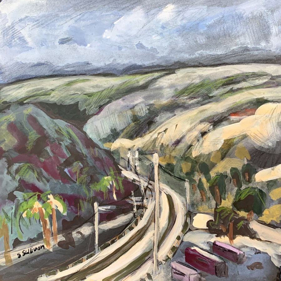 Sketch by Sarah Sullivan of the trolley tracks at San Diego State