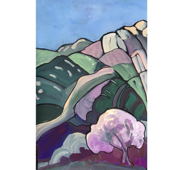 Gouache sketch of mountains above El Monte Park in San DIego area